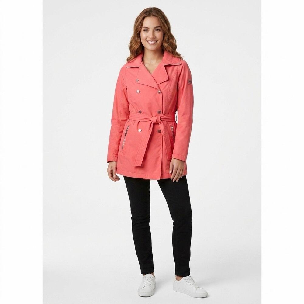 Helly Hansen Wesley Jacket Sz Small Rain Trench Coat Women's Coral Pink Hooded